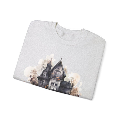 Whimsical Wisteria Haunted House - Sudadera boho de Halloween para mujer