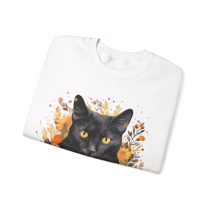 Sudadera de Halloween boho con cara de gato negro "Enchanted Evening" para mujer