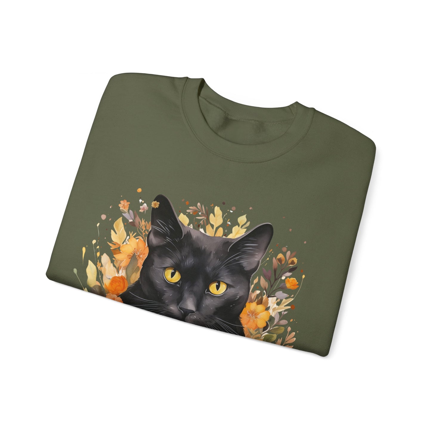 Sudadera de Halloween boho con cara de gato negro "Enchanted Evening" para mujer