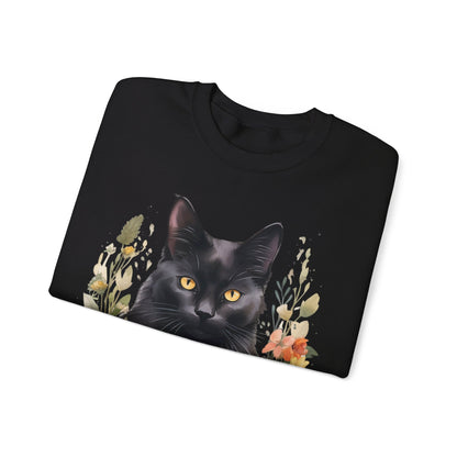 Sudadera Boho de Halloween con cara de gato negro "Autumn Aura" - Unisex