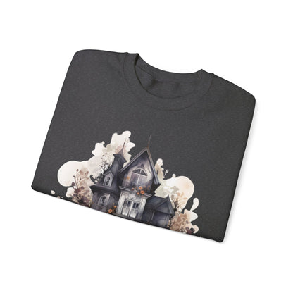 Whimsical Wisteria Haunted House - Sudadera boho de Halloween para mujer