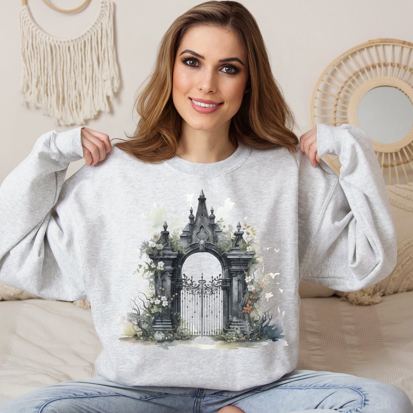 "Gothic Garden" Creepy Cemetery Gates Boho Sudadera de Halloween para mujeres y hombres