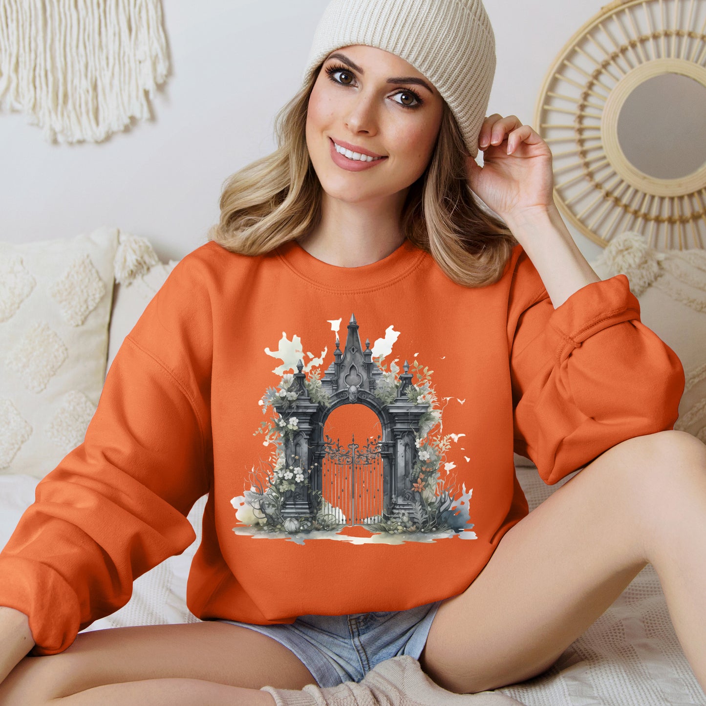 "Gothic Garden" Creepy Cemetery Gates Boho Sudadera de Halloween para mujeres y hombres