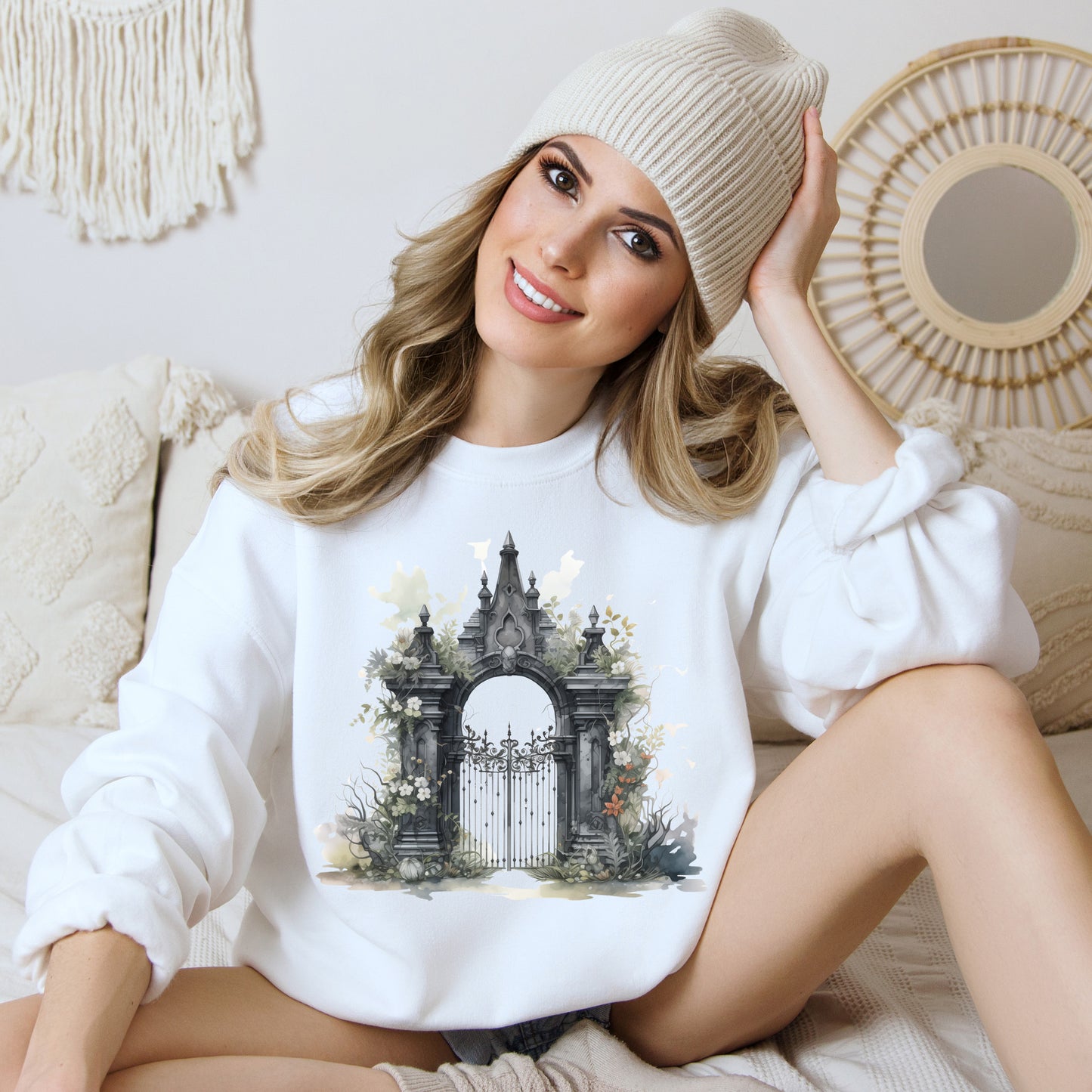 "Gothic Garden" Creepy Cemetery Gates Boho Sudadera de Halloween para mujeres y hombres