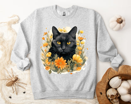 Sudadera Boho de Halloween con cara de gato negro "Mystical Midnight" - Unisex