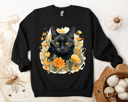 Sudadera Boho de Halloween con cara de gato negro "Mystical Midnight" - Unisex