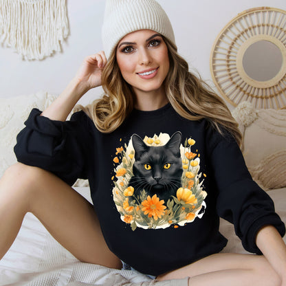 Sudadera Boho de Halloween con cara de gato negro "Mystical Midnight" - Unisex