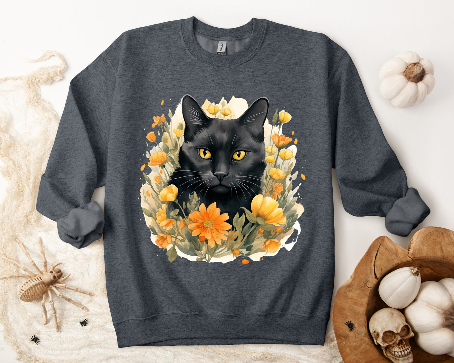 Sudadera Boho de Halloween con cara de gato negro "Mystical Midnight" - Unisex