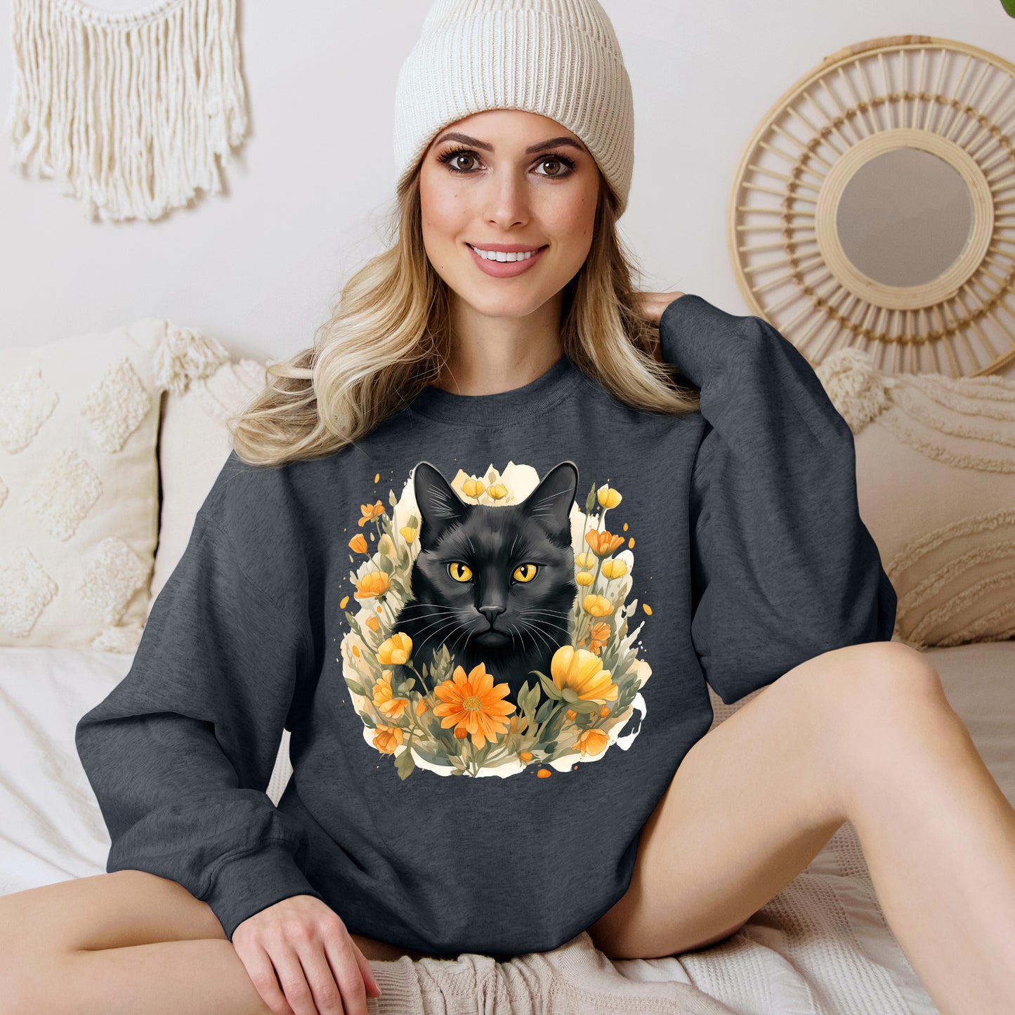 Sudadera Boho de Halloween con cara de gato negro "Mystical Midnight" - Unisex