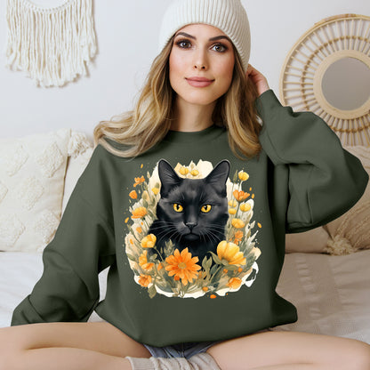 Sudadera Boho de Halloween con cara de gato negro "Mystical Midnight" - Unisex