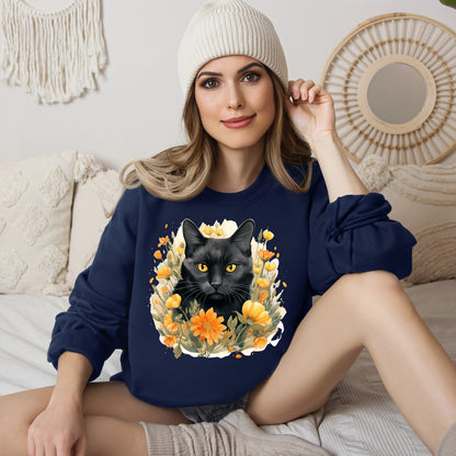 Sudadera Boho de Halloween con cara de gato negro "Mystical Midnight" - Unisex