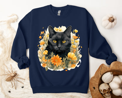 Sudadera Boho de Halloween con cara de gato negro "Mystical Midnight" - Unisex