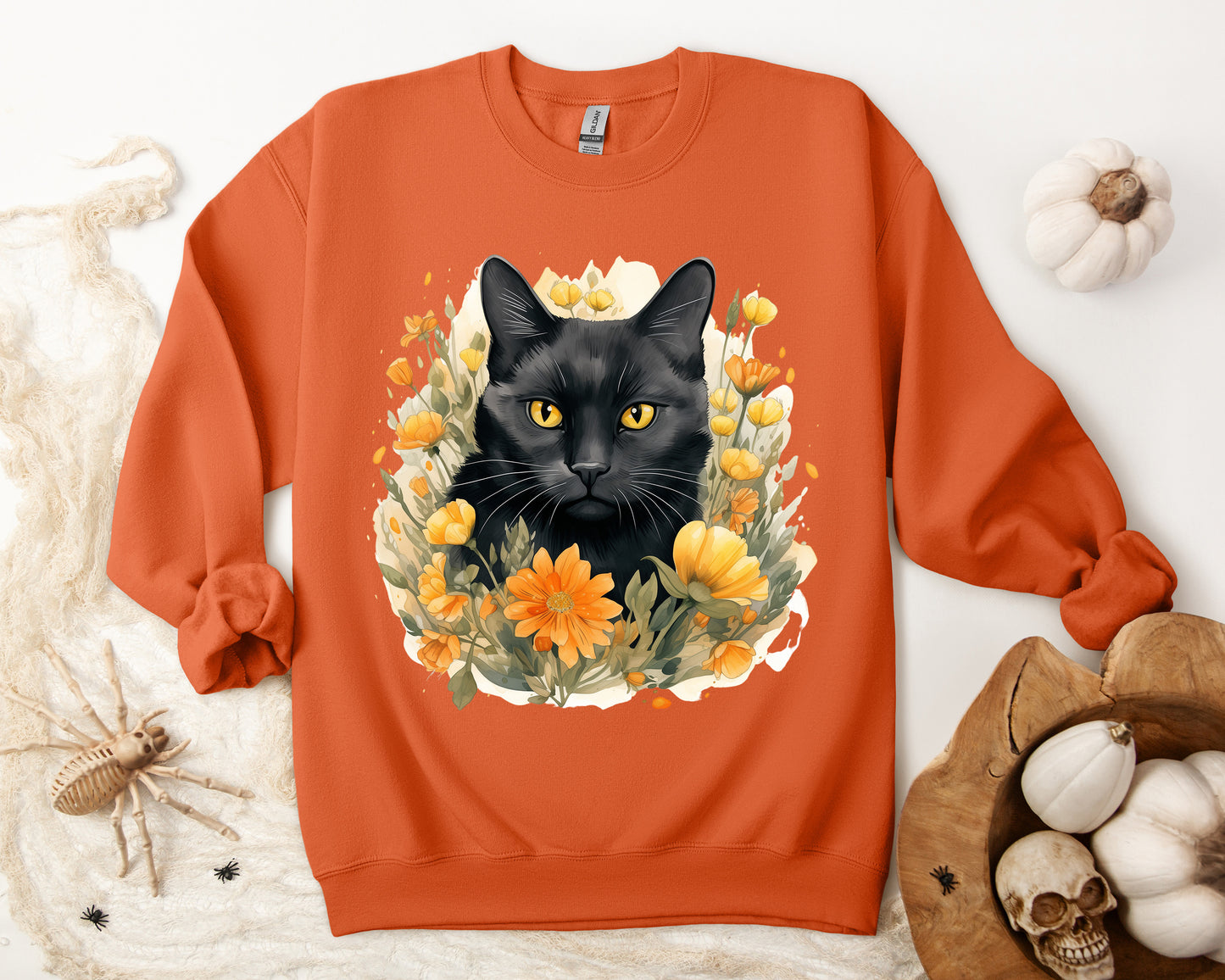 Sudadera Boho de Halloween con cara de gato negro "Mystical Midnight" - Unisex