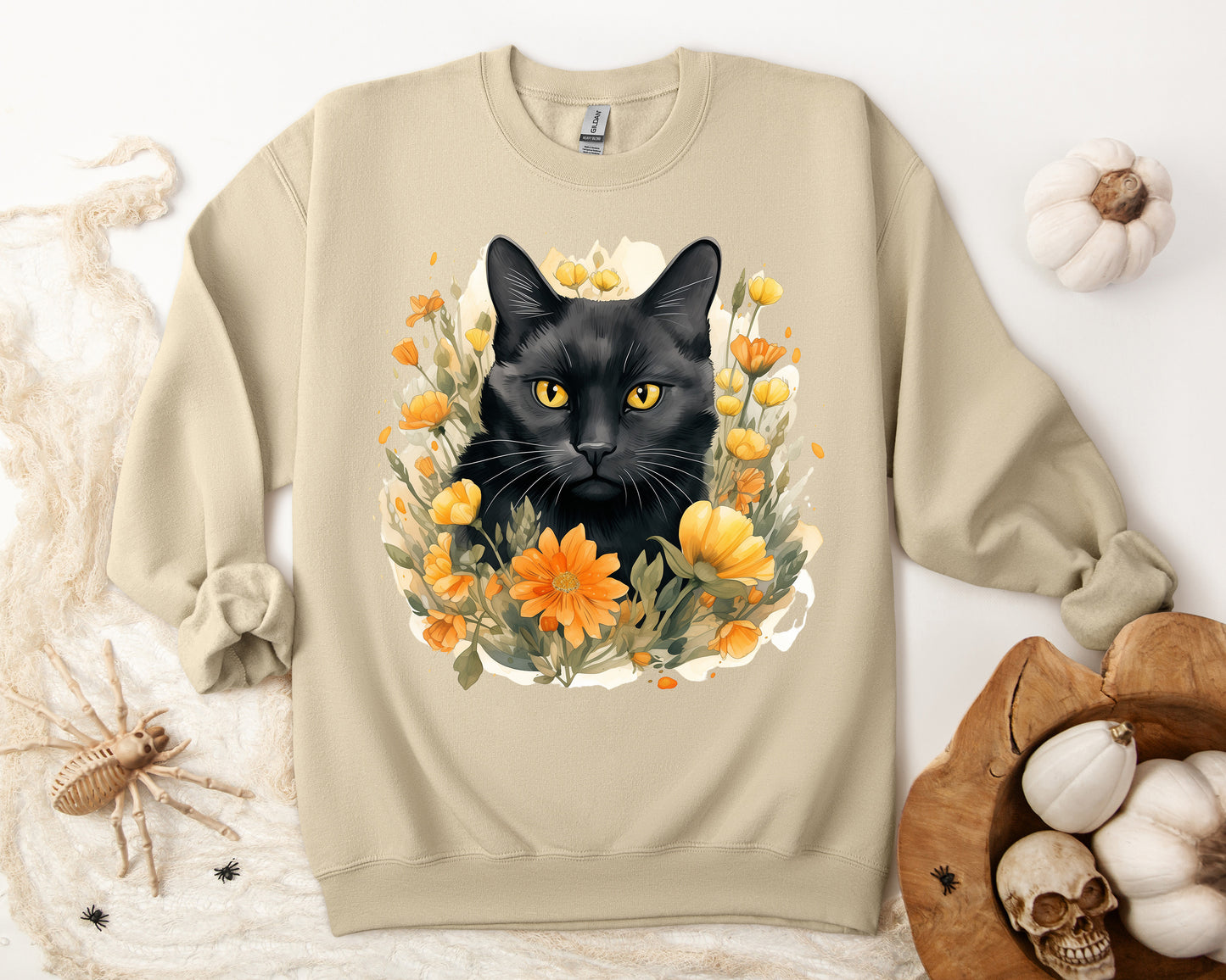 Sudadera Boho de Halloween con cara de gato negro "Mystical Midnight" - Unisex