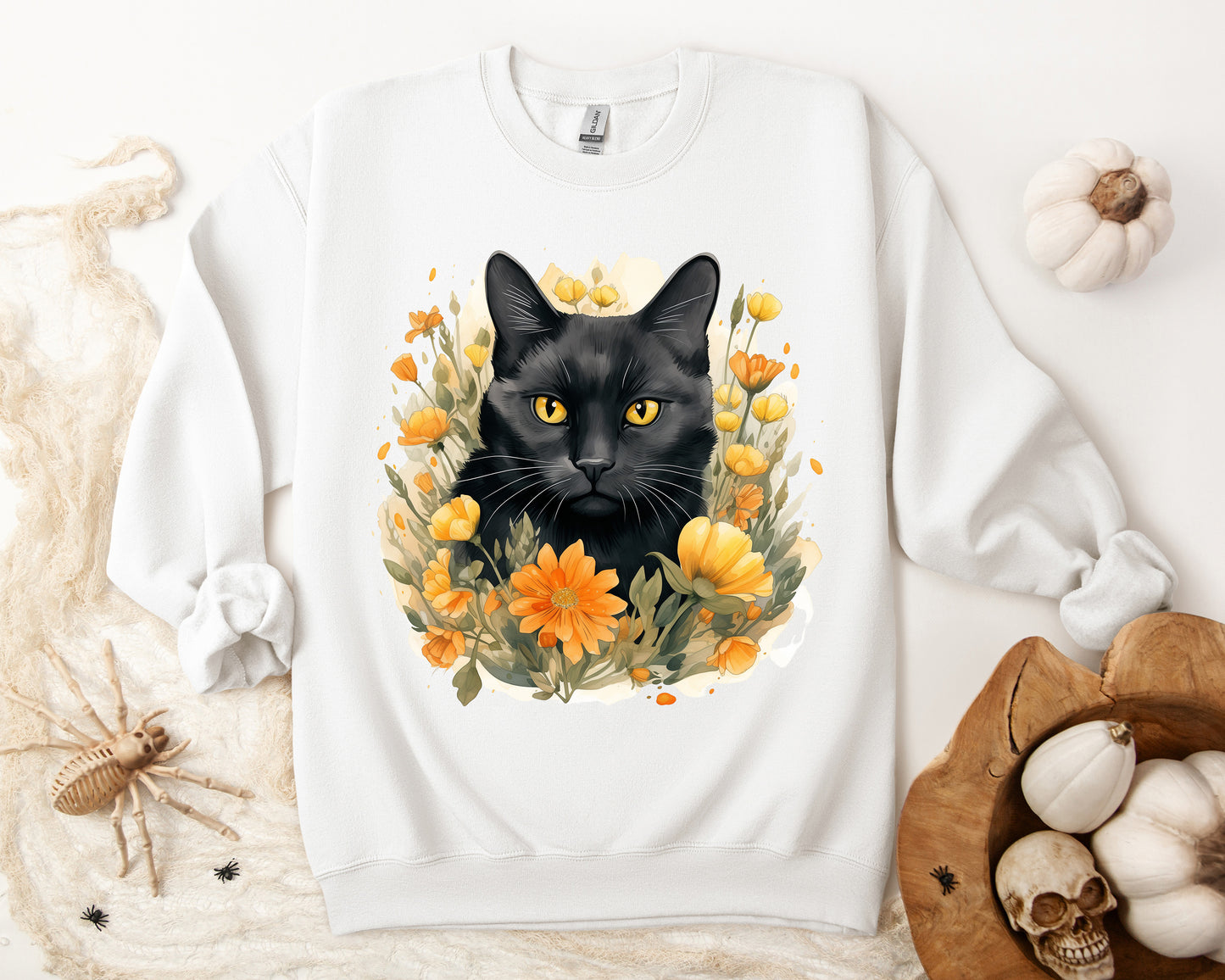 Sudadera Boho de Halloween con cara de gato negro "Mystical Midnight" - Unisex