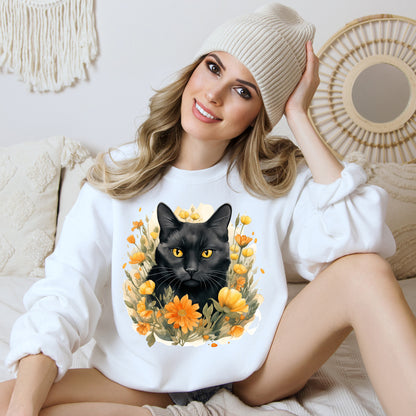 Sudadera Boho de Halloween con cara de gato negro "Mystical Midnight" - Unisex