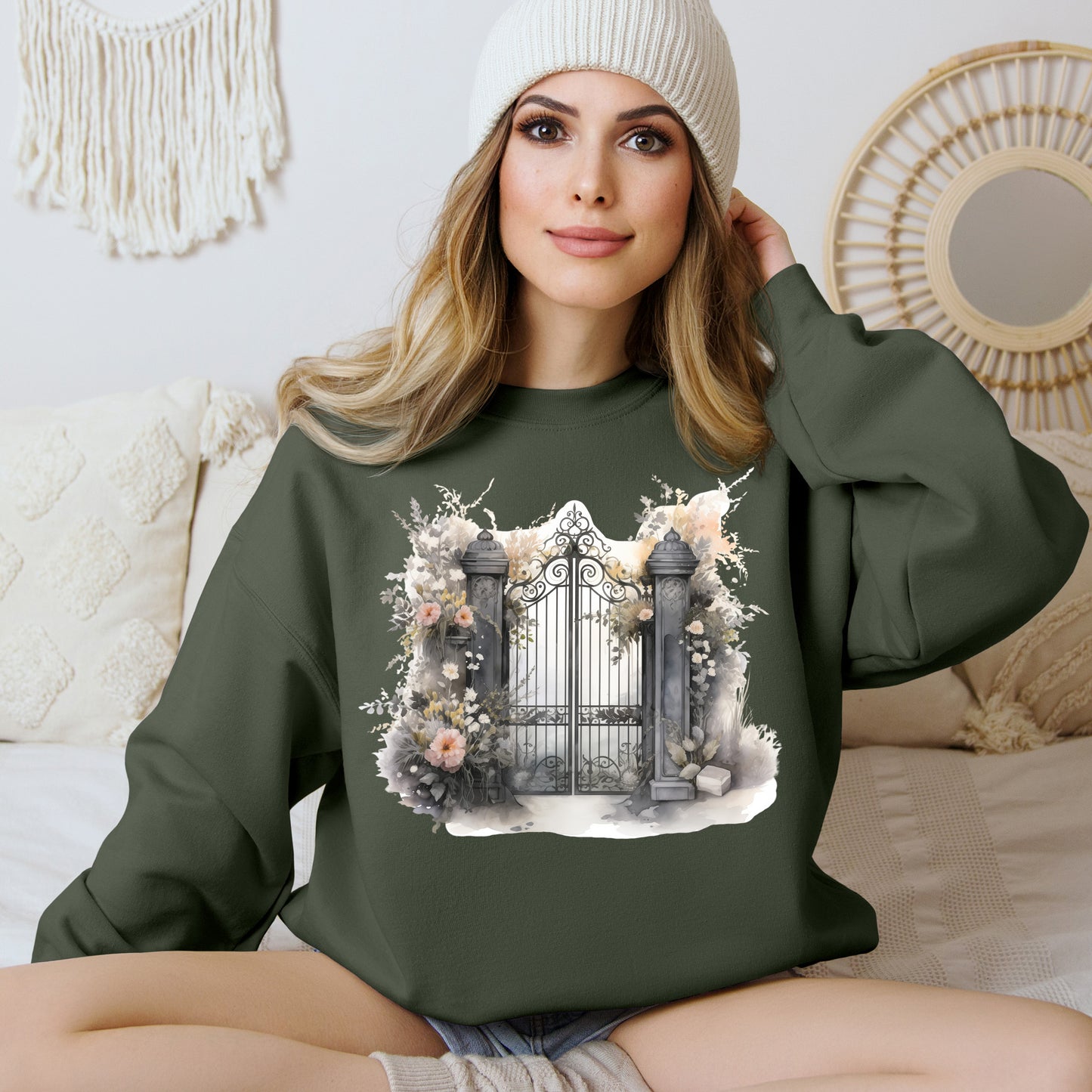 "Mystic Gateway" Creepy Cemetery Gates Boho Sudadera de Halloween para mujeres y hombres