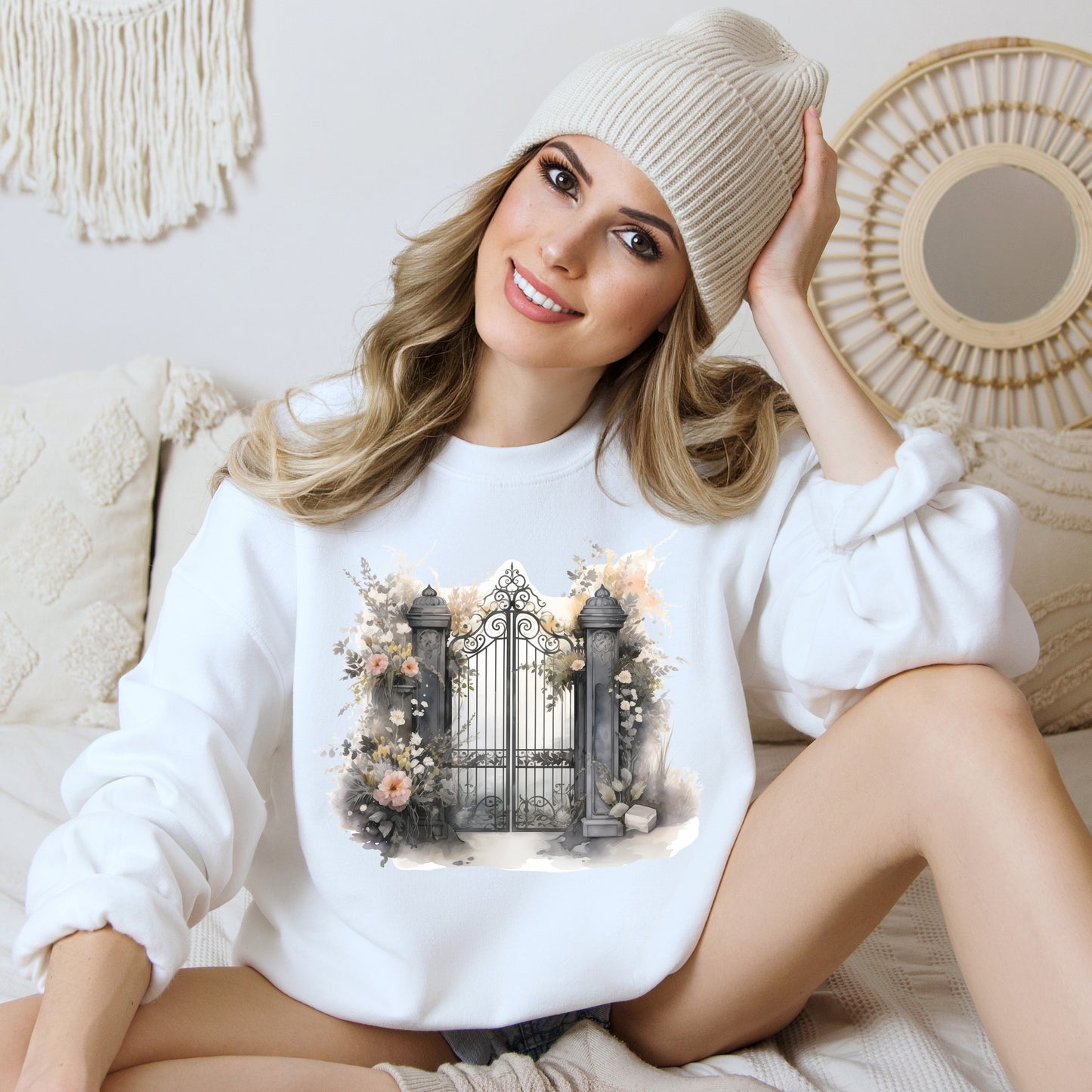 "Mystic Gateway" Creepy Cemetery Gates Boho Sudadera de Halloween para mujeres y hombres