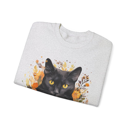 Sudadera de Halloween boho con cara de gato negro "Enchanted Evening" para mujer