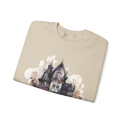 Whimsical Wisteria Haunted House - Sudadera boho de Halloween para mujer