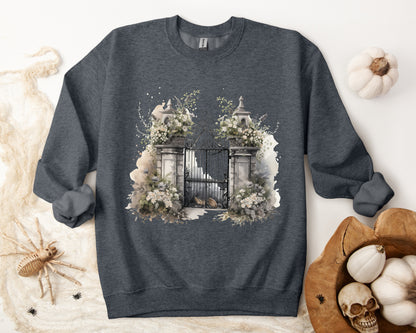 "Haunted Haven" Creepy Cemetery Gates Boho Sudadera de Halloween para mujeres y hombres