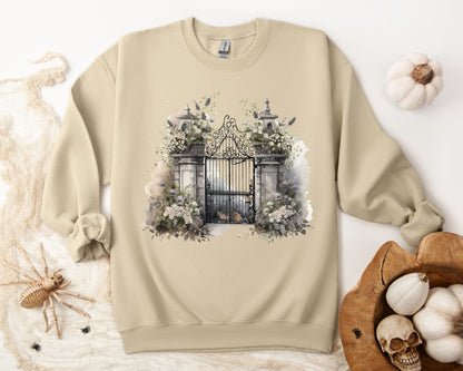 "Haunted Haven" Creepy Cemetery Gates Boho Sudadera de Halloween para mujeres y hombres