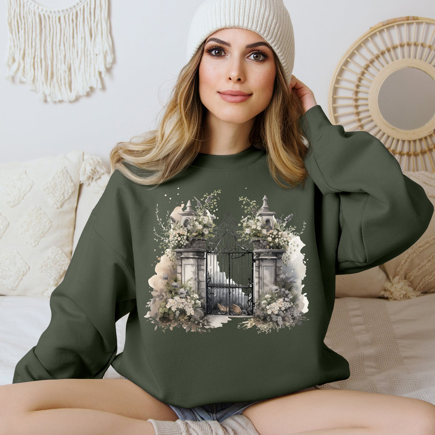 "Haunted Haven" Creepy Cemetery Gates Boho Sudadera de Halloween para mujeres y hombres