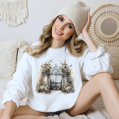 "Haunted Haven" Creepy Cemetery Gates Boho Sudadera de Halloween para mujeres y hombres