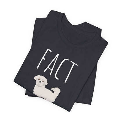 "Fact Checker" Maltese Dog T-Shirt for Unisex with a cute graphic of a Maltese dog and playful "Fact Checker" text underneath. Ideal for dog lovers. Ideal for dog lovers with a sense of humor. Available in multiple colors and sizes. Bella+Canvas 3001 t-shirt in dark grey. ReadyShirtAim.com