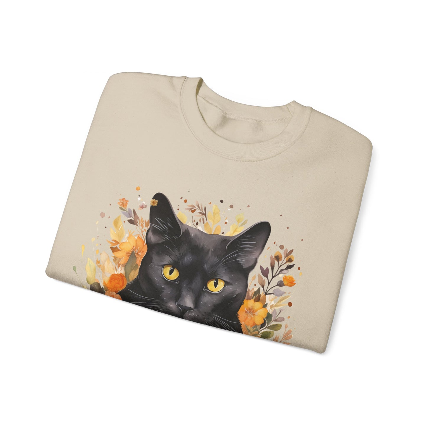 Sudadera de Halloween boho con cara de gato negro "Enchanted Evening" para mujer