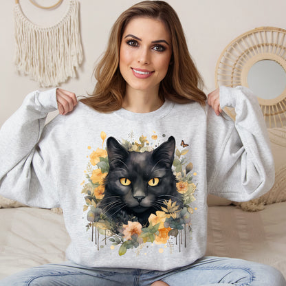 Sudadera Boho de Halloween con cara de gato negro "Celestial Whimsy" - Unisex