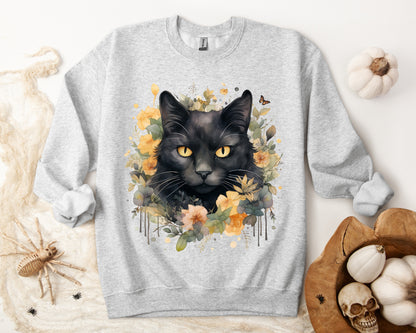 Sudadera Boho de Halloween con cara de gato negro "Celestial Whimsy" - Unisex