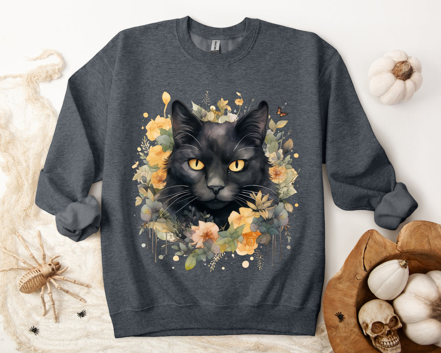 Sudadera Boho de Halloween con cara de gato negro "Celestial Whimsy" - Unisex