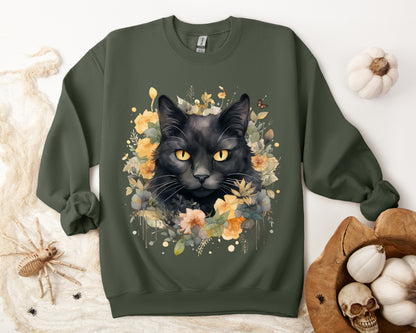 Sudadera Boho de Halloween con cara de gato negro "Celestial Whimsy" - Unisex