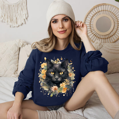 Sudadera Boho de Halloween con cara de gato negro "Celestial Whimsy" - Unisex