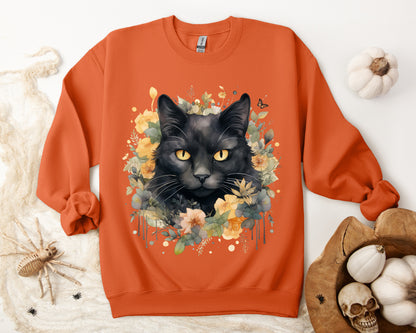 Sudadera Boho de Halloween con cara de gato negro "Celestial Whimsy" - Unisex