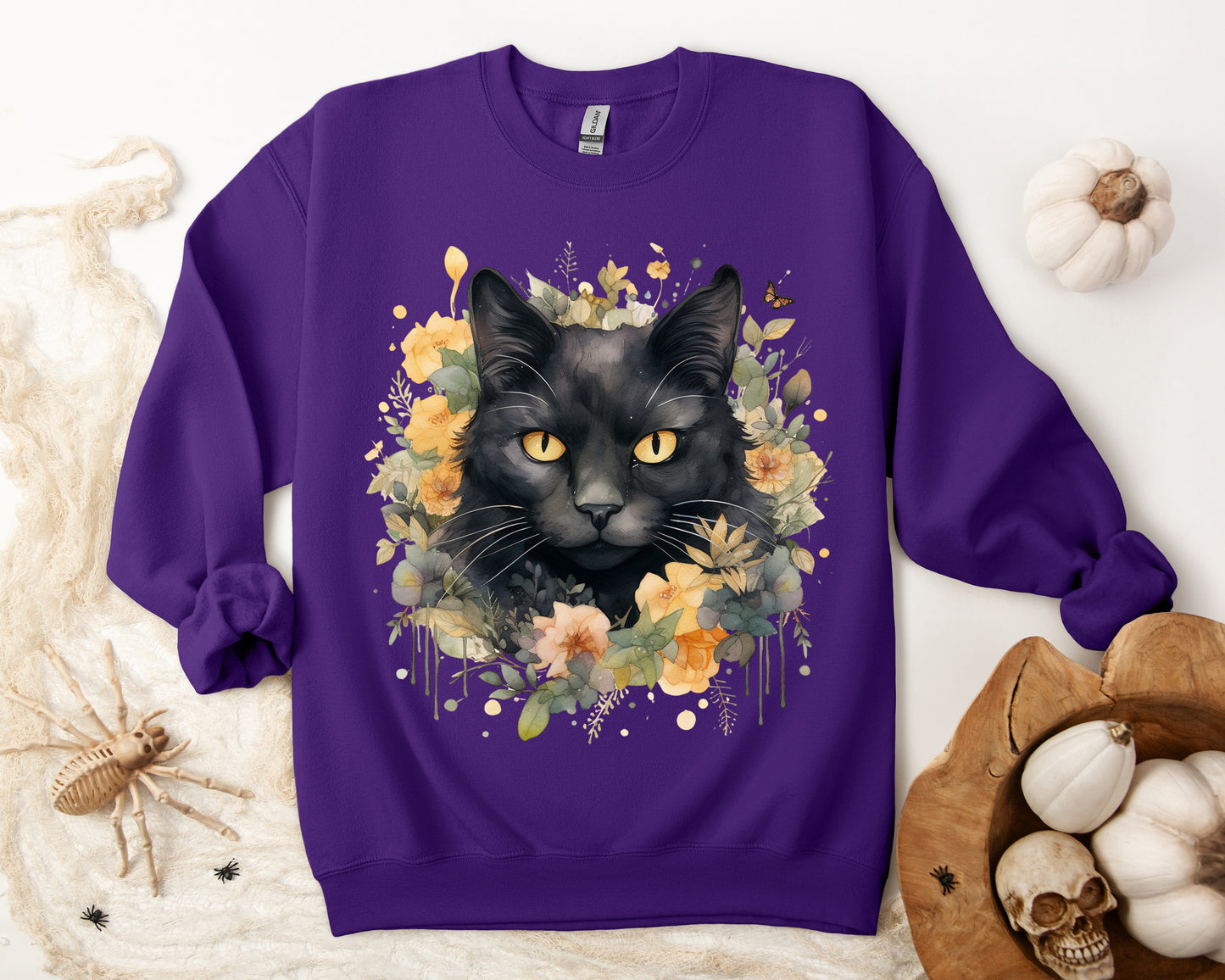 Sudadera Boho de Halloween con cara de gato negro "Celestial Whimsy" - Unisex