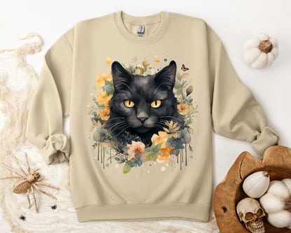 Sudadera Boho de Halloween con cara de gato negro "Celestial Whimsy" - Unisex