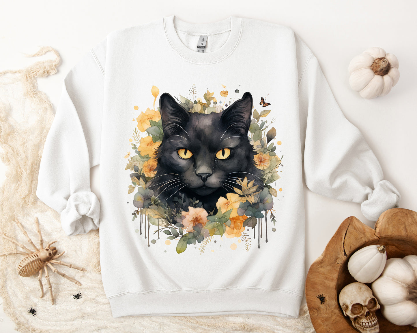 Sudadera Boho de Halloween con cara de gato negro "Celestial Whimsy" - Unisex