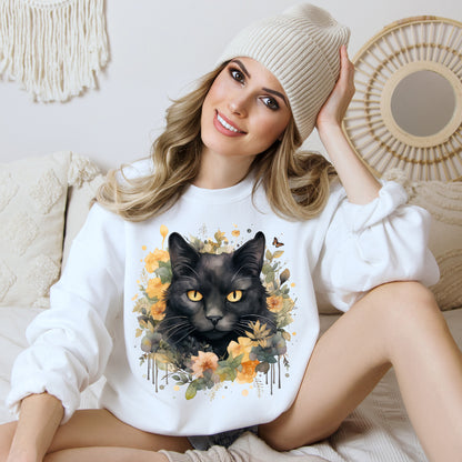 Sudadera Boho de Halloween con cara de gato negro "Celestial Whimsy" - Unisex