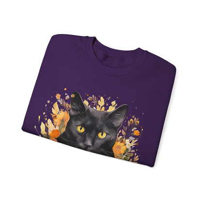 Sudadera de Halloween boho con cara de gato negro "Enchanted Evening" para mujer