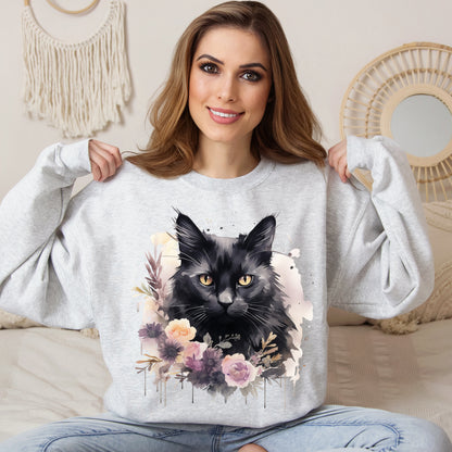 Sudadera Boho de Halloween con cara de gato negro "Moonlit Magic" - Unisex