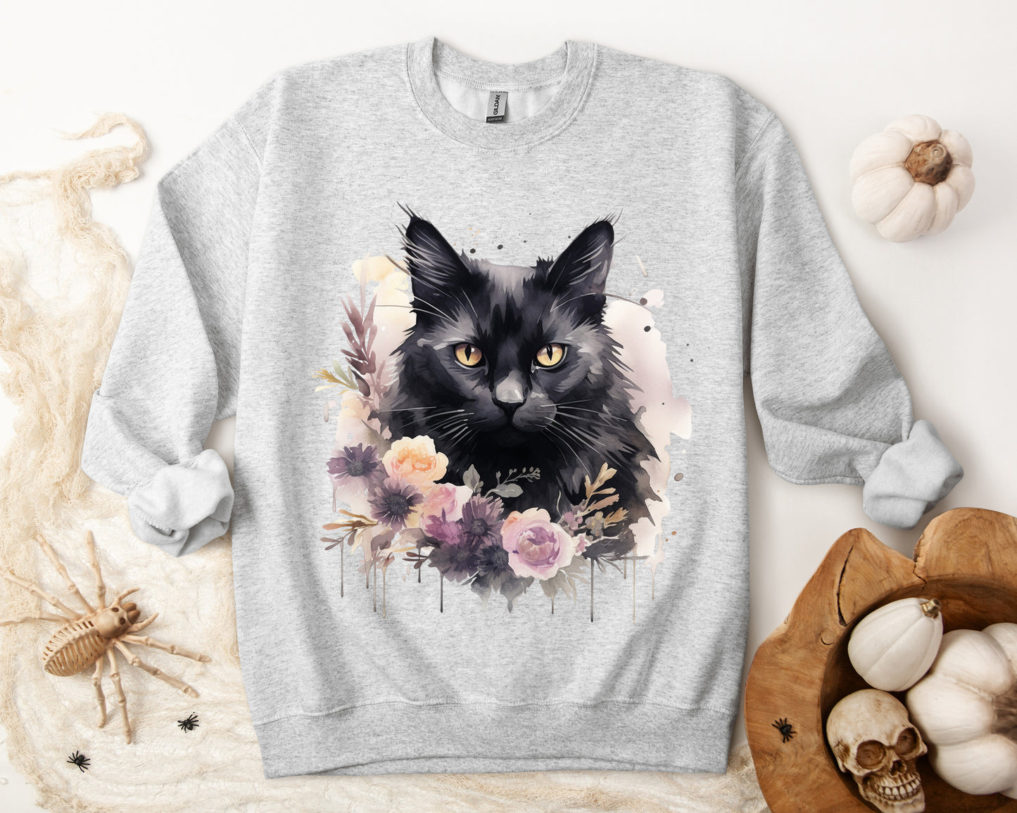 Sudadera Boho de Halloween con cara de gato negro "Moonlit Magic" - Unisex