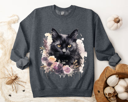 Sudadera Boho de Halloween con cara de gato negro "Moonlit Magic" - Unisex