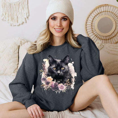 Sudadera Boho de Halloween con cara de gato negro "Moonlit Magic" - Unisex