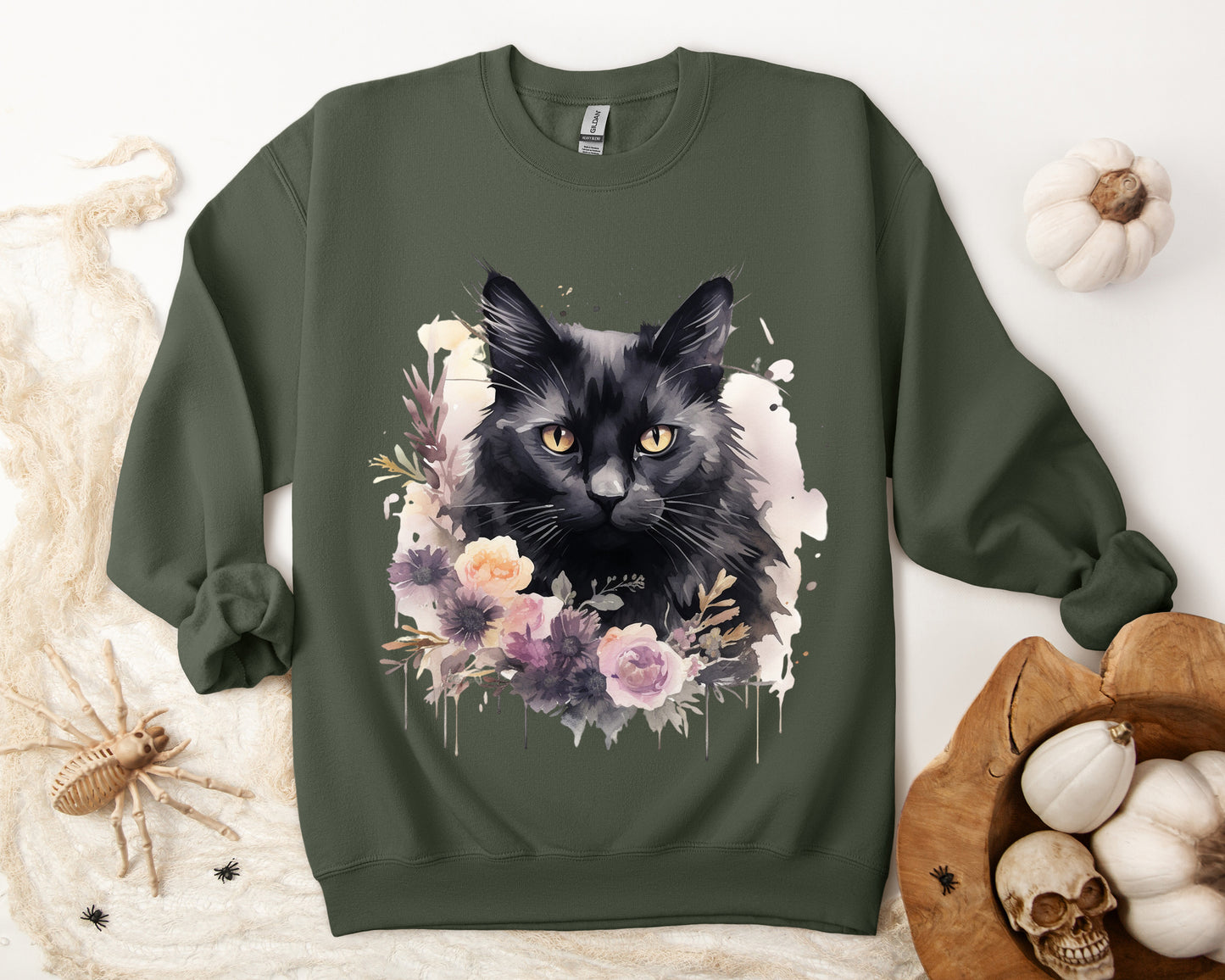 Sudadera Boho de Halloween con cara de gato negro "Moonlit Magic" - Unisex