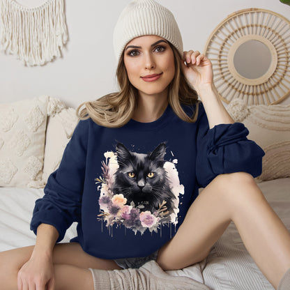 Sudadera Boho de Halloween con cara de gato negro "Moonlit Magic" - Unisex