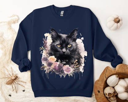 Sudadera Boho de Halloween con cara de gato negro "Moonlit Magic" - Unisex