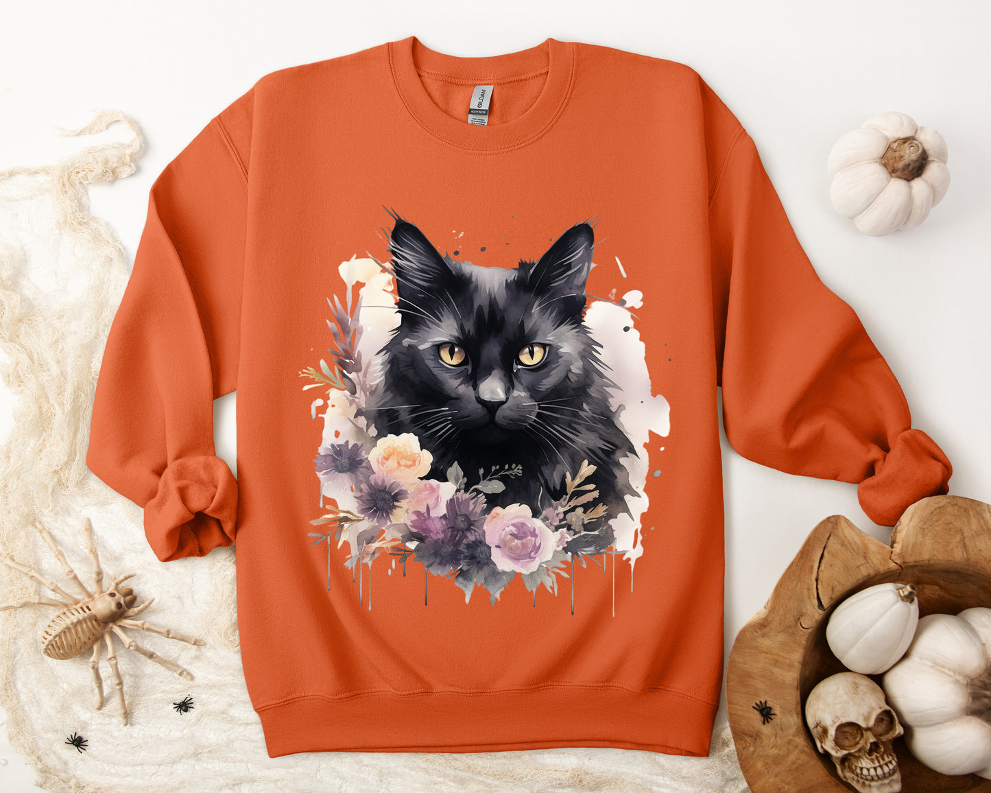 Sudadera Boho de Halloween con cara de gato negro "Moonlit Magic" - Unisex