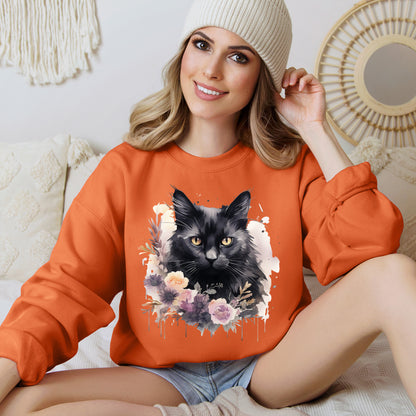 Sudadera Boho de Halloween con cara de gato negro "Moonlit Magic" - Unisex